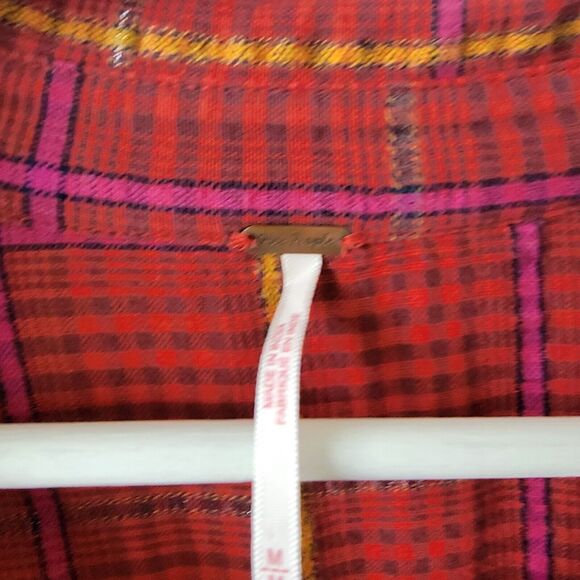 Free People Break My Stride Metallic Plaid Button-up Tunic Sherry Combo size M - Picture 7 of 8